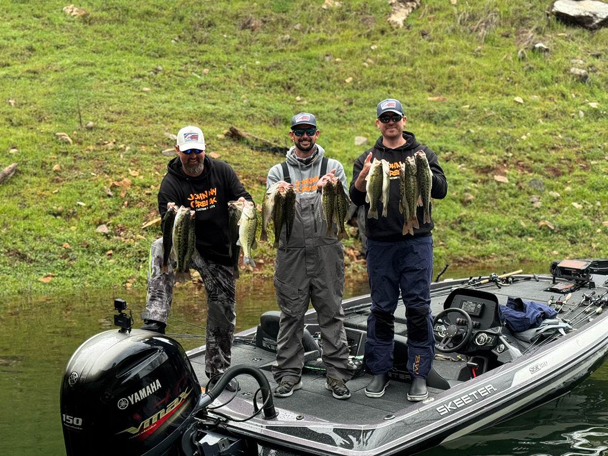 The three Johnny Creek Baits founders posing after catching their limit.